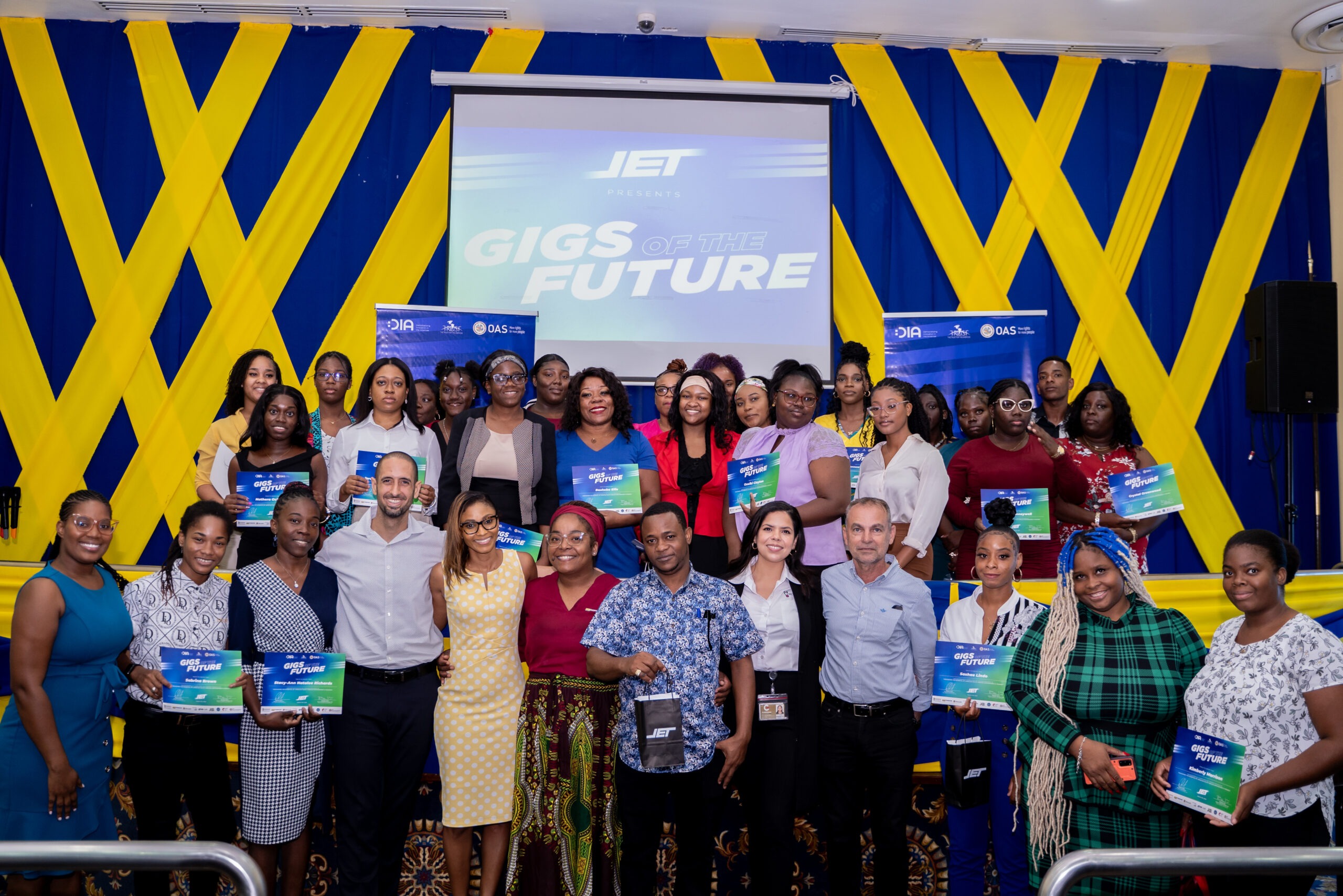 JET Project Cohort 2 graduates show-off their certificates post event alongside supporting partners, trainers and organizing team.