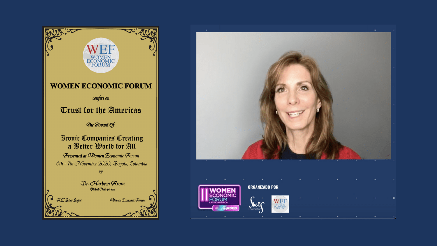 CEO Linda Eddleman accepts the "Iconic Companies that create a better world for all"