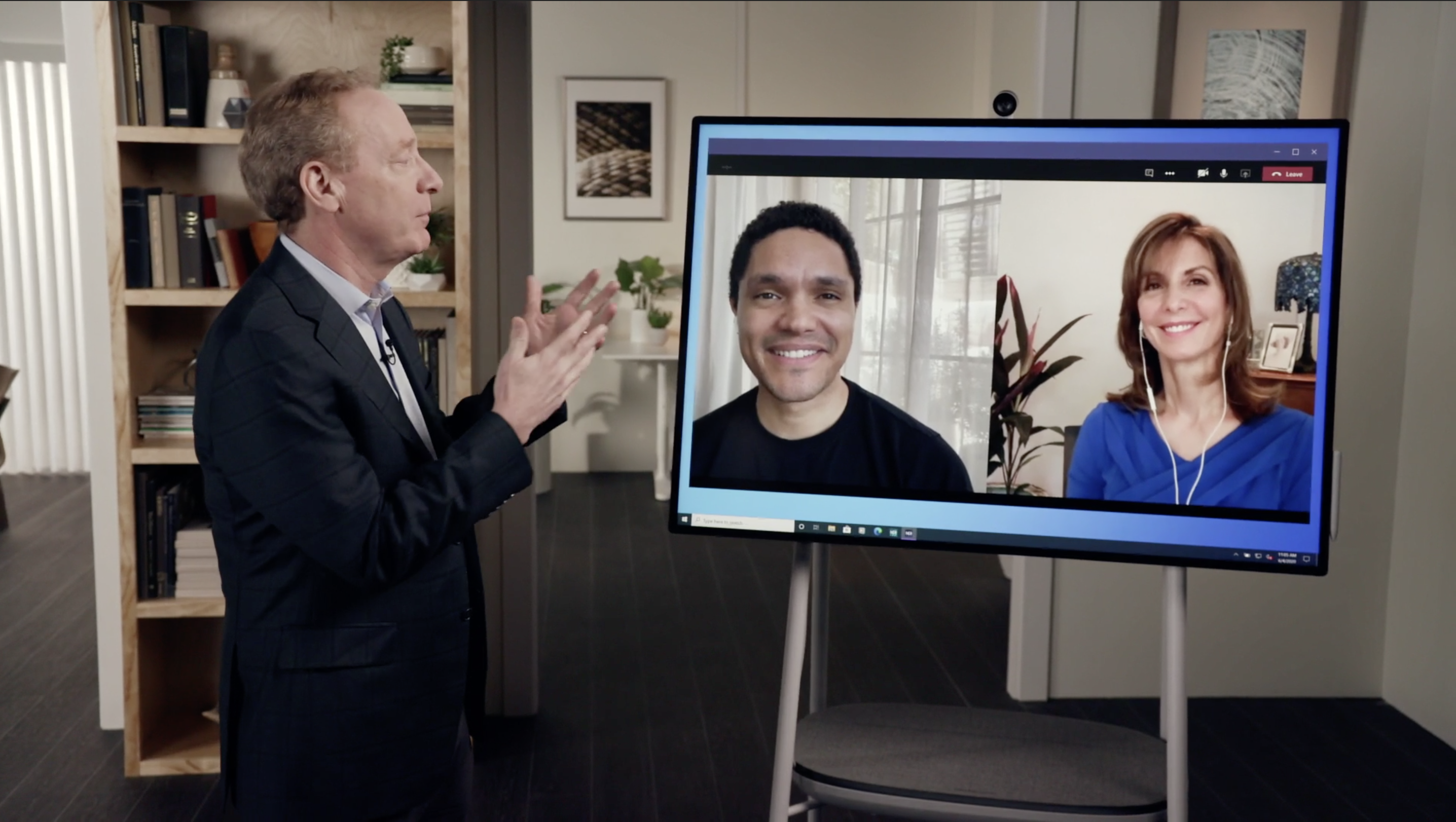 Brad Smith, Trevor Noah, and Linda Eddleman during the launch.
